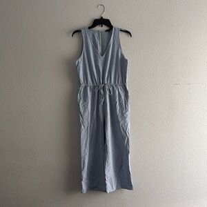 ANTHROPOLOGIE DREW LINEN/COTTON WHITE/BLUE STRIPE JUMPSUIT WOMEN'S SIZE SMALL